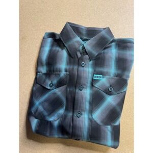 Dixxon Flannel Fifth Ave Bamboo Blend Teal Black Plaid Shirt Mens XS Long Sleeve